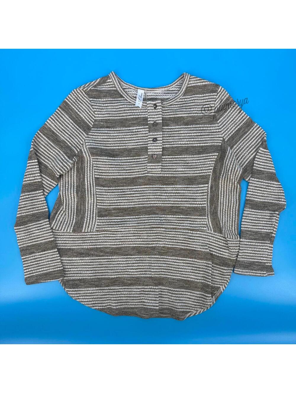 L Love Y2K Vintage Striped Women's Long Sleeve Henley Top Size M NWOT